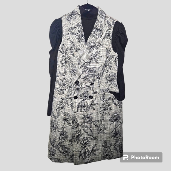 Calvin Klein Grey Casual Plaid Floral Embroidery Coat Dress Sz2 - Picture 10 of 12